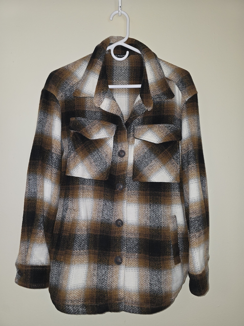 Plaid Teddy Jacket Shacket in Brown and Black